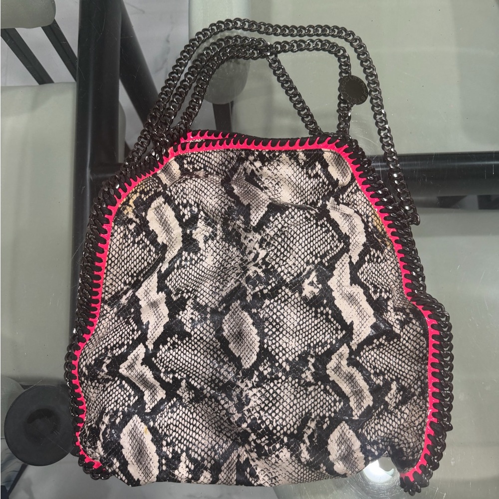 Stella McCartney Stylish Snake Print Tote Bag with Pink Accents